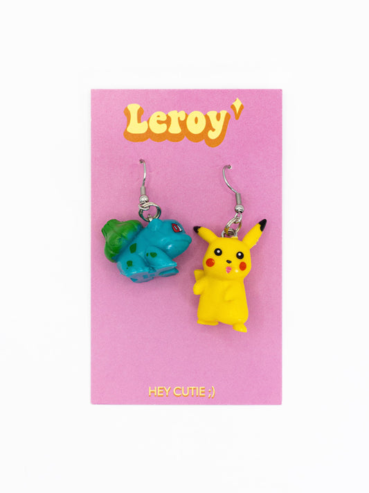 Pikachu and Bulbasaur Pokemon Earrings