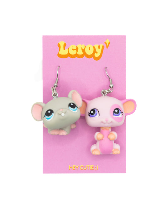 Littlest Pet Shop Pink and Grey Mice Earrings