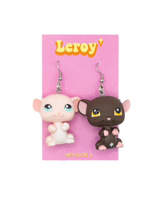 Littlest Pet Shop Brown and Pink Mice Earrings